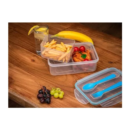 Ételhordó MagicHome, szögletes, 1,5 l, villaval és csatornával, 2 rekesszel, 22 x 15,2 x 7,6 cm