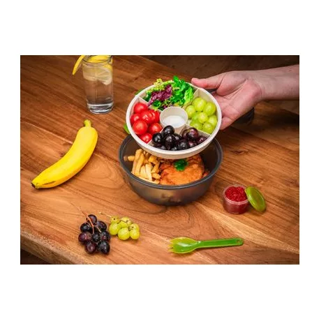 Ételhordó MagicHome, kerek alakú, 1,2 l, villaval/kanállal, 21,1 x 9,7 cm