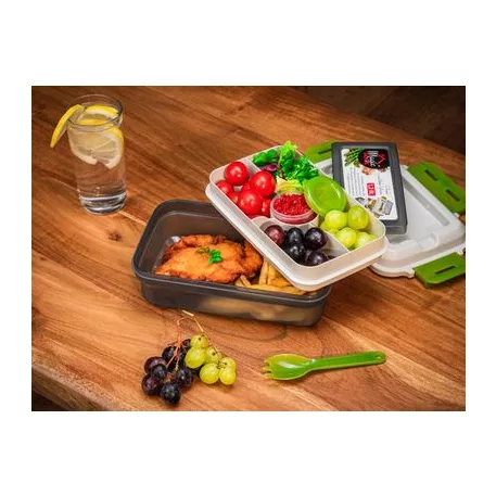 Ételhordó MagicHome, szögletes, 1,2 l, villaval/kanállal, 23 x 15 x 8,8 cm