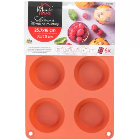 MagicHome sütőforma, 6 db muffin, szilikon, piro, 23,7 x 16 x 3 cm