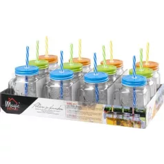   MagicHome üvegpohár szívószállal, színes tetővel, 480 ml