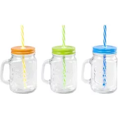   MagicHome üvegpohár szívószállal, színes tetővel, 480 ml