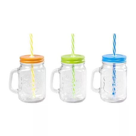 MagicHome üvegpohár szívószállal, színes tetővel, 480 ml