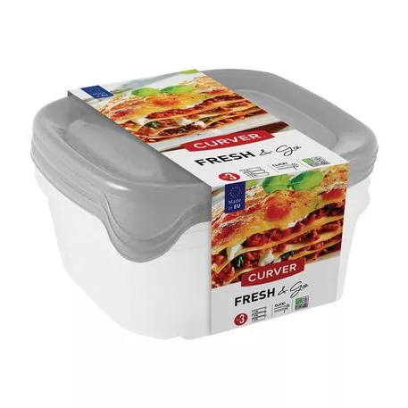 Curver® Set Ételhordozó doboz, 3x0,8L, menta/szürke/barack színkeverék, 15,5x15,5x11 cm