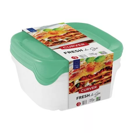 Curver® Set Ételhordozó doboz, 3x0,8L, menta/szürke/barack színkeverék, 15,5x15,5x11 cm