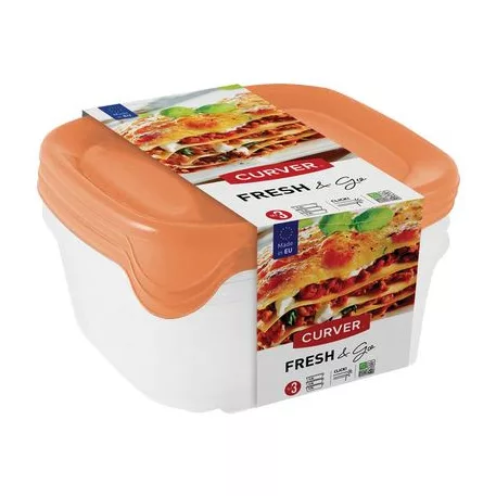 Curver® Set Ételhordozó doboz, 3x0,8L, menta/szürke/barack színkeverék, 15,5x15,5x11 cm