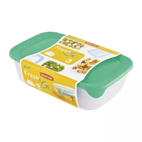 Curver® Set Ételhordó doboz, 0,5Lx1Lx2L, menta/szürke/barack színkeverék