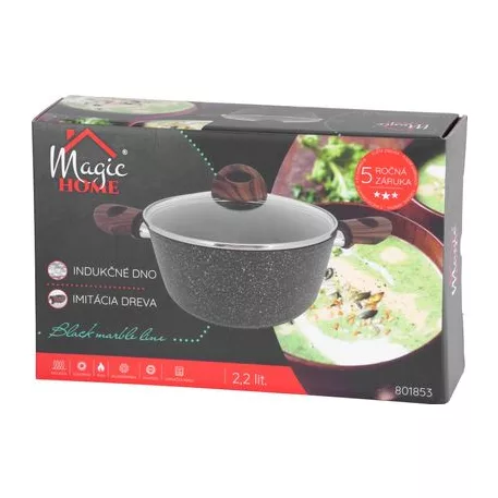 Edény MagicHome Black Marble Line, 20 cm, 2200 ml, fedővel