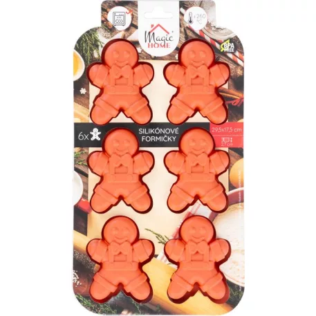 MagicHome forma, sütéshez, karácsonyi, szilikonos, mézeskalácsos, 29,5x17,5x2,7 cm, 6 db