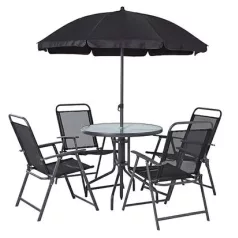   Leticia Grey Kerti Szett, 85x71 cm-es Asztal, 4x Szék 74x53x91 cm, Esernyő 180 cm