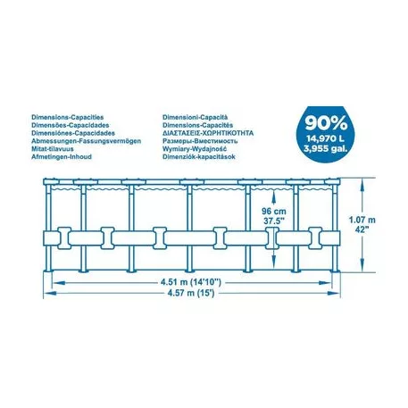 Bestway Fém Pro Max Medence, 457x107 cm, Szűrő, Létra, Alátét, Vitorla