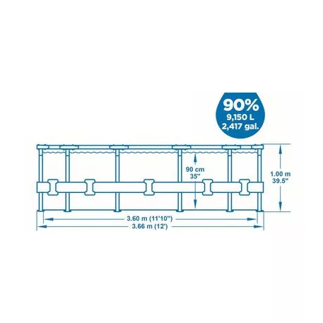 Bestway Fém Pro Max Deluxe Sorozat, 366x100 cm, Szűrő, Létra