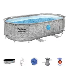   Medence Bestway Power Steel Vista, Vista Series, 427x250x100 cm, Szűrő, Létra, Ponyva, Chemconnect