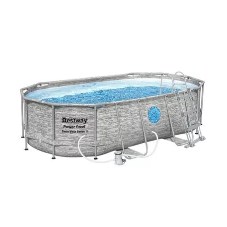 Medence Bestway Power Steel Vista, Vista Series, 427x250x100 cm, Szűrő, Létra, Ponyva, Chemconnect