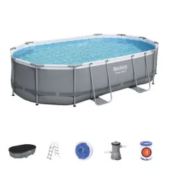   Bestway® Power Steel™ mosdó, 56448, szűrő, szivattyú, létra, vödör, adagoló, 4,88 x 3,05 x 1,07 m