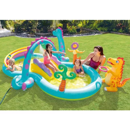 Intex® 57135 Dinoland játszóközpont, felfújható játszómedence, 302x229x112 cm