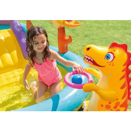 Intex® 57135 Dinoland játszóközpont, felfújható játszómedence, 302x229x112 cm