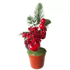   MagicHome karácsonyi dekoráció, Ágak cserépben, almával, 25 cm, 2 db