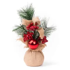   Karácsonyi dekoráció, Ágak jutában, gömbbel, 23 cm, 2db