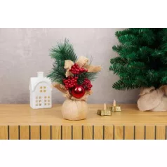  Karácsonyi dekoráció, Ágak jutában, gömbbel, 23 cm, 2db