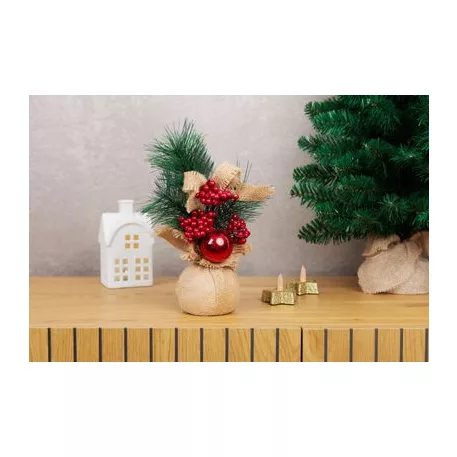 Karácsonyi dekoráció, Ágak jutában, gömbbel, 23 cm, 2db