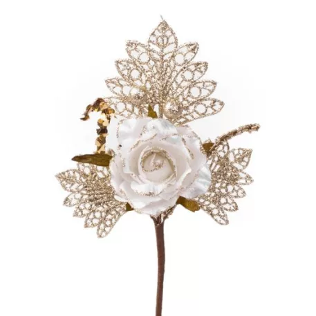 Ág Rózsával, Fehér-Arany, 26 cm, 6 db