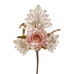 Ág Rózsával, Rózsaszín-Arany, 26 cm, 6 db