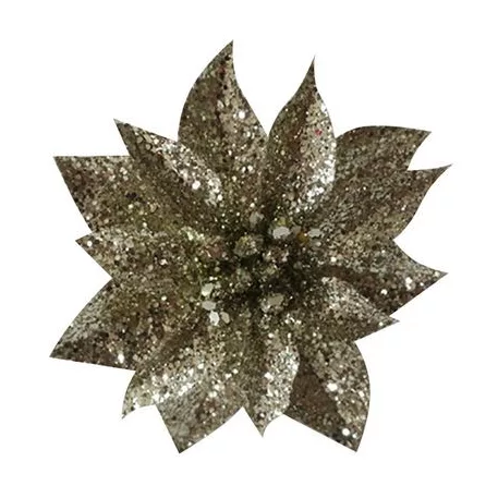 Virág Glitterpoinsettia, Csipeszel, Pezsgő, 9x8 cm, 6 db