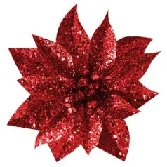 Virág Glitterpoinsettia, Csipeszel, Piros, 9x8 cm, 6 db