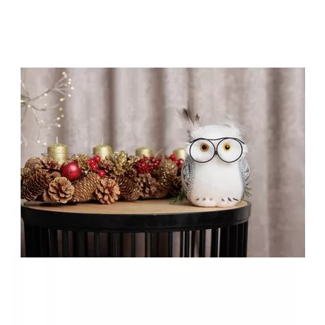 Bagoly Magichome, 13x16x15 cm, Fehér,Pehely