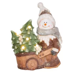   MagicHome Hóember taligával, LED, kerámia, 35 x 24 x 43 cm