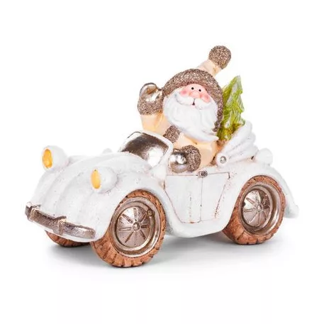 MagicHome karácsonyi dekoráció, Mikulás autóban, kerámia, 46,5x19,5x31,5 cm