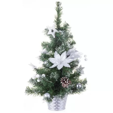 Karácsonyfa MagicHome , ezüst virággal, 30 cm