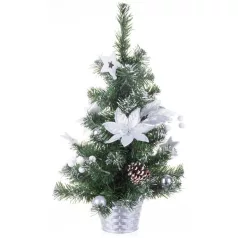 Karácsonyfa MagicHome , ezüst virággal, 20 cm