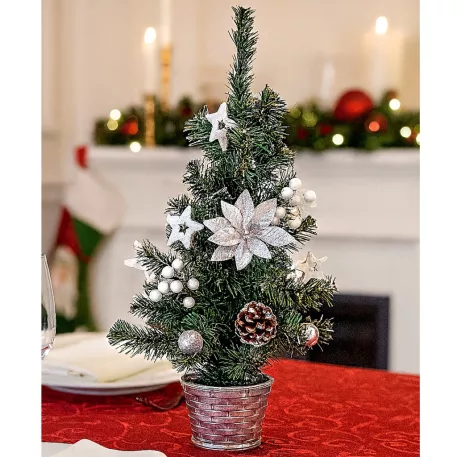 Karácsonyfa MagicHome , ezüst virággal, 20 cm