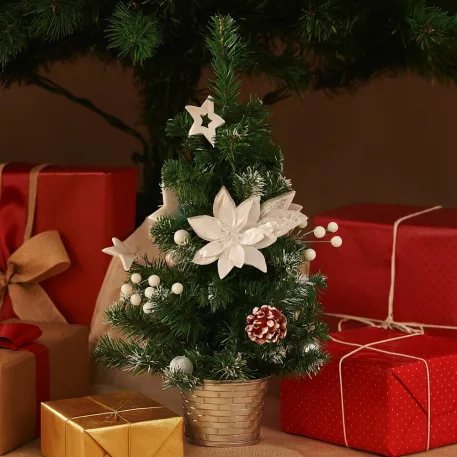 Karácsonyfa MagicHome , ezüst virággal, 20 cm