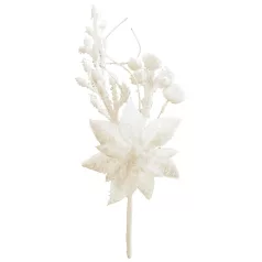   MagicHome karácsonyfaág, mikulásvirággal, fehér, 19 cm, 6 db-os csomag