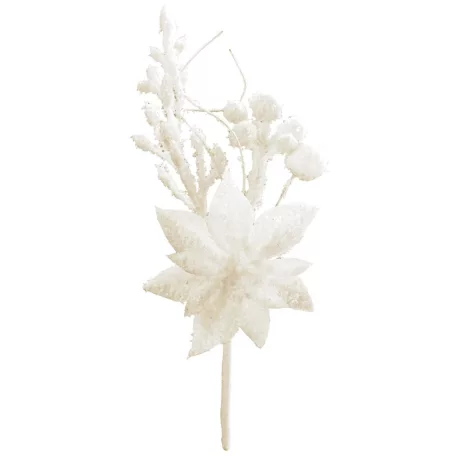 MagicHome karácsonyfaág, mikulásvirággal, fehér, 19 cm, 6 db-os csomag