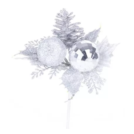 MagicHome karácsonyi ág, almával, ezüst, 15 cm