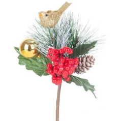 MagicHome karácsonyi ág madárkával, 16 cm