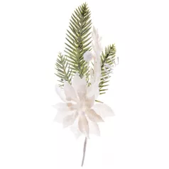 MagicHome karácsonyi ág mikulásvirággal, fehér, 23 cm