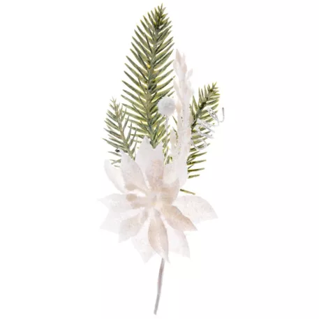 MagicHome karácsonyi ág mikulásvirággal, fehér, 23 cm