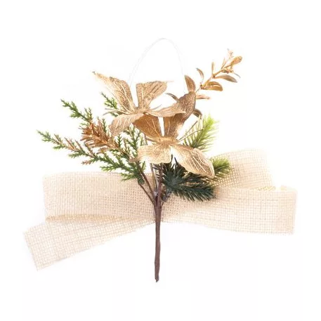 MagicHome karácsonyi díszfaág pillangókkal, arany színű, 19 cm