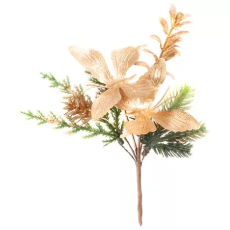MagicHome karácsonyi díszfaág pillangókkal, arany színű, 19 cm