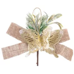   MagicHome karácsonyi díszfaág pillangóval, arany színű, 18 cm