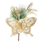 MagicHome karácsonyi díszfaág pillangóval, arany színű, 18 cm