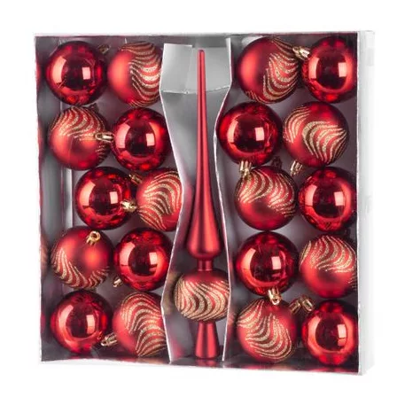 MagicHome karácsonyi gömbök+csúcs, 21 db, 6 cm