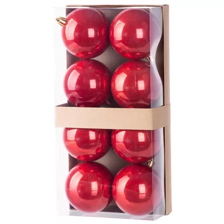 MagicHome karácsonyi gömbok, 8 db, piros, karácsonyfára, 7 cm