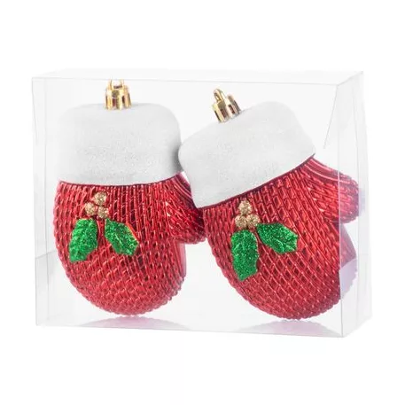 MagicHome karácsonyi dísz, készlet, 2 db, 10 cm, piros kesztyű, karácsonyfára