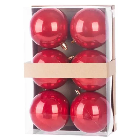 MagicHome karácsonyi gömbok, 6 db, piros, karácsonyfára, 8 cm